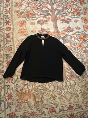 George Black Blouse with Gold Embellished Collar